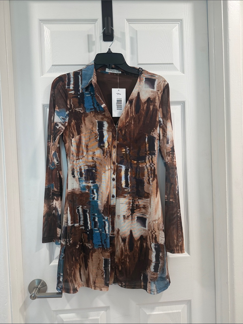12th Tribe Brown & Blue Abstract Button-Front Blazer
